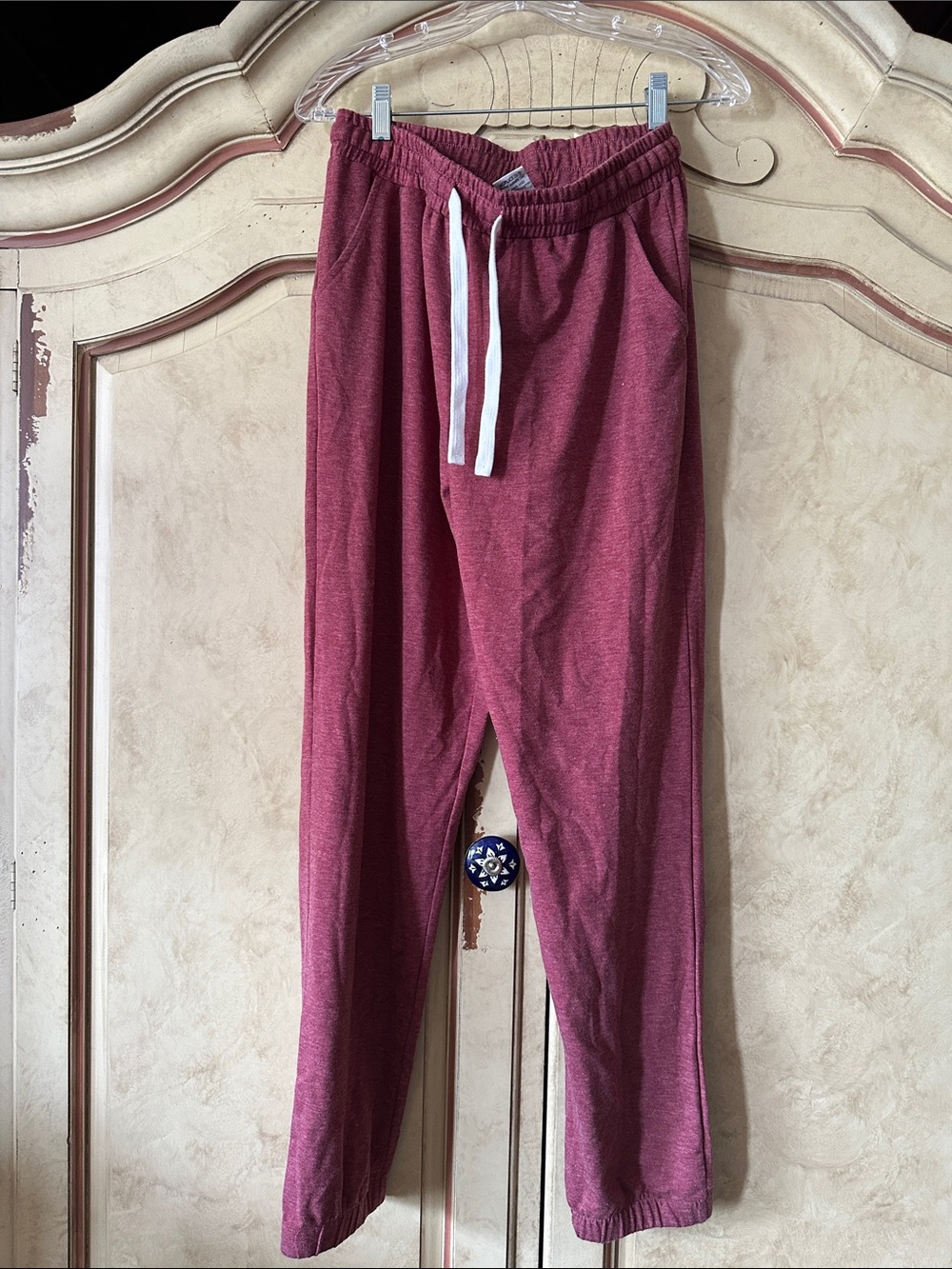 Women's Maroon Drawstring Joggers with Elastic Cuffs